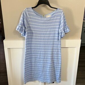 Sail to Sable Light Blue and White Dress with ruffle sleeves Sz Med NWOT